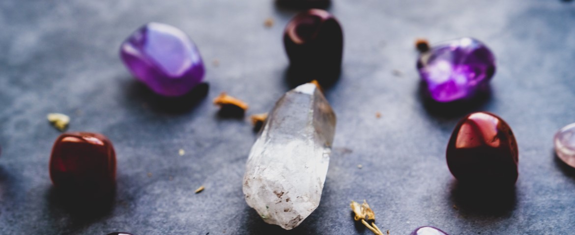 crystals on a table in a grid